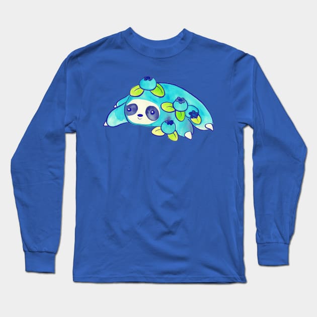 Watercolor Blueberry Sloth Long Sleeve T-Shirt by saradaboru